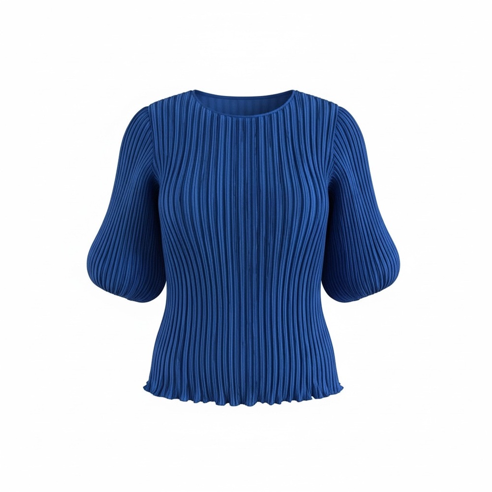 Vintage Elegant Blue Pleated Women's Top